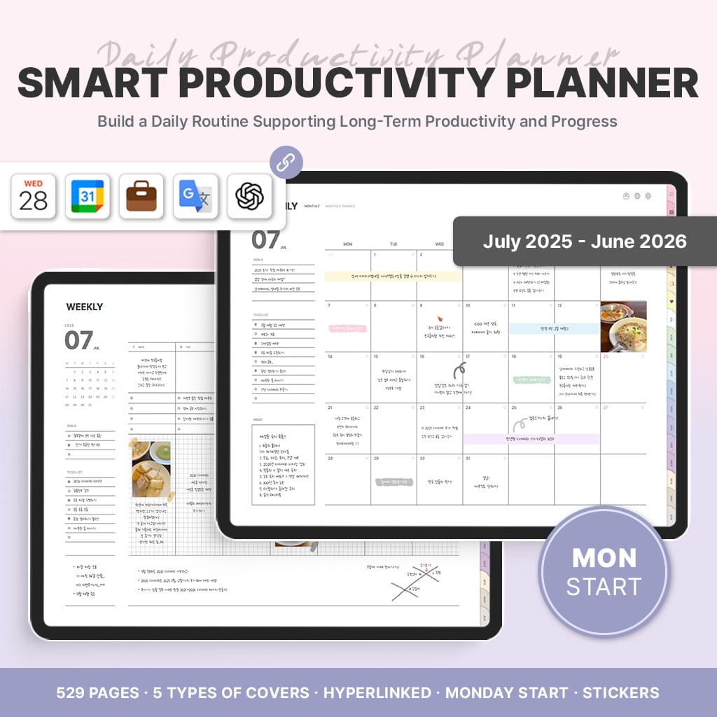 แพลนเนอร์ช่วยจัดการตารางงานทั้งสัปดาห์ให้ราบรื่น 2025-2026 Smart Productivity Planner (MON START)