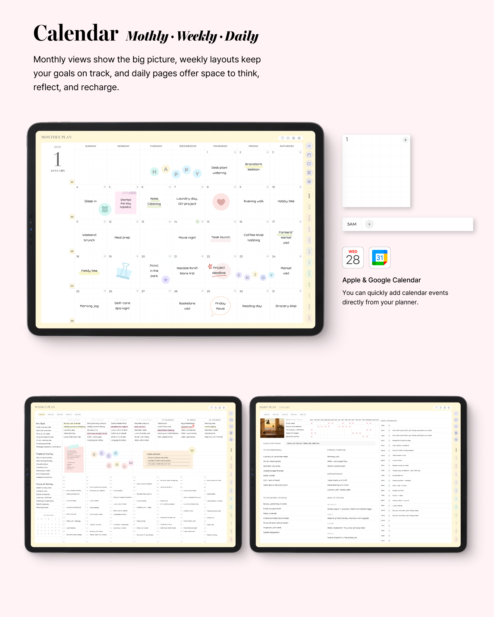 แพลนเนอร์พร้อมปฏิทินรายปี รายเดือน รายสัปดาห์ และรายวัน ช่วยการวางแผนเป้าหมายชีวิตระยะสั้นและยาว